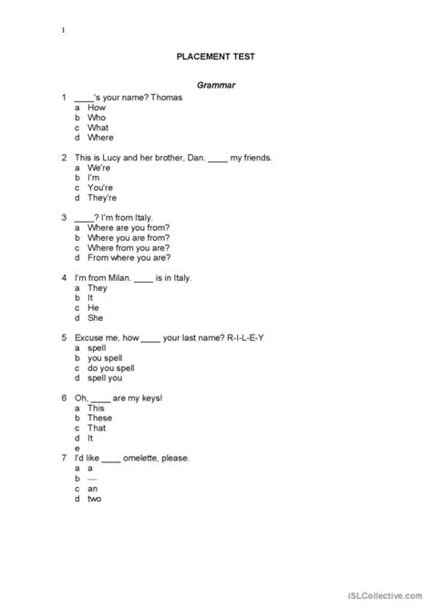 Placement Test English Esl Worksheets Pdf And Doc