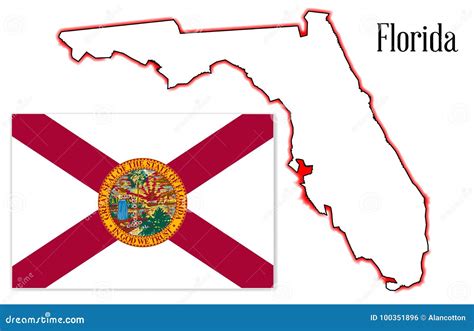 Mapa Y Bandera Del Estado De La Florida Ilustración del Vector