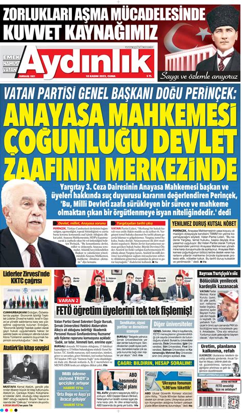 Aydınlık Gazetesi 10 Kasım 2023 Cuma Günü Manşeti