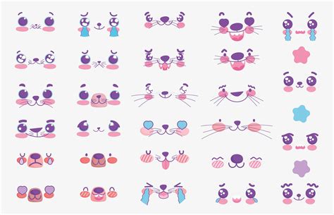 Kawaii animals emoji faces set 1236933 Vector Art at Vecteezy