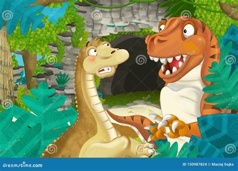 Cartoon Szene Mit Dinosaurier Apatosaurus Diplodocus Brontosaurus Mit