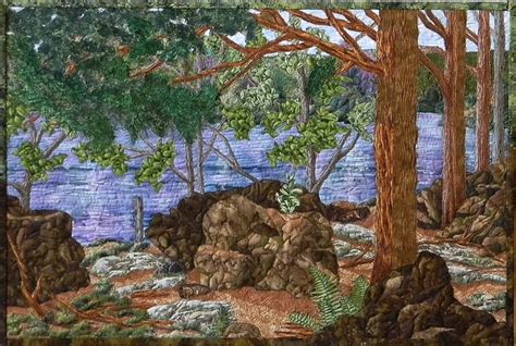 Award Winning Landscape Quilt With Lake Woods Forest Rocks Etsy Landscape Quilt Landscape