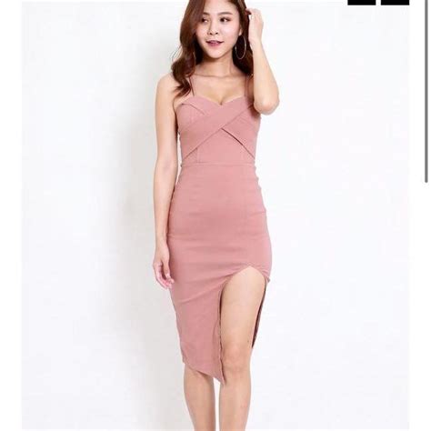 Pink Nude Midi Dress With Slit From Carrislabelle Depop