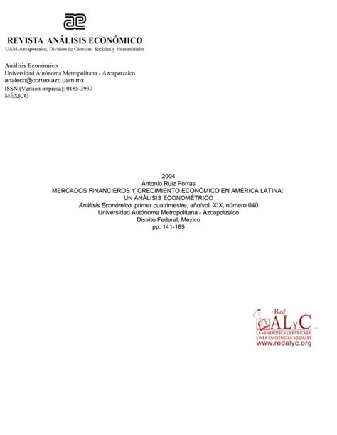 Mercados Financieros Y Crecimiento Econ Mico En Am Rica Latina Un