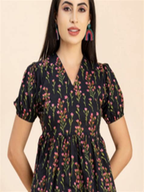 Buy Moomaya Floral Printed Puff Sleeves Cotton Empire Top Tops For