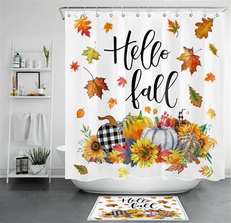 Nature Inspired Maple Leaf Sunflower Pumpkin Shower Curtain Set For A