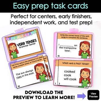 Verb Tenses Worksheets Powerpoint Anchor Charts Task Cards Rd Grade