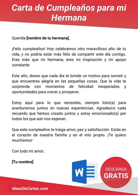 Emotiva Carta de Cumpleaños para mi Hermana 2025 Ideas de Cartas