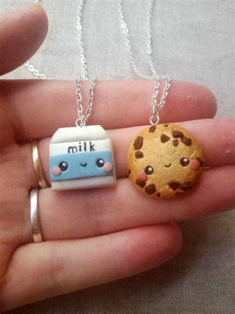 Bff Cookie And Milk Necklace Clay Charms Friendship Etsy Polymer