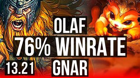 OLAF Vs GNAR TOP 76 Winrate 10 Solo Kills KR Master 13 21