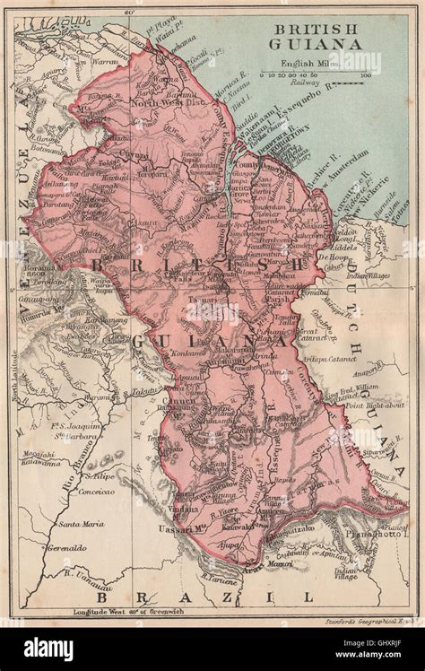 British Guiana Guyana Vintage Map Guyana Caribbean 1914 Stock