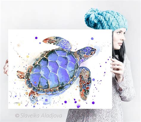 Sea turtle watercolor painting, Sea Turtle illustration, Sea life art ...