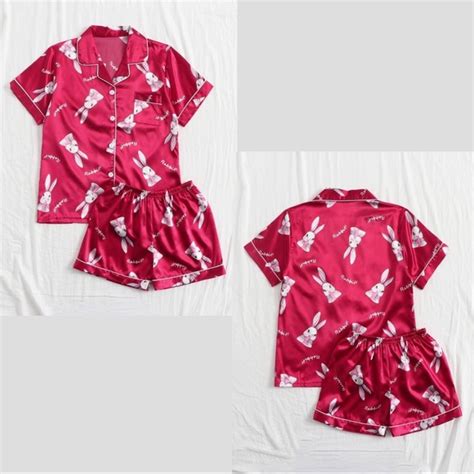 Intimates And Sleepwear New Red Rabbit Satin Silklike Pajama Set Poshmark