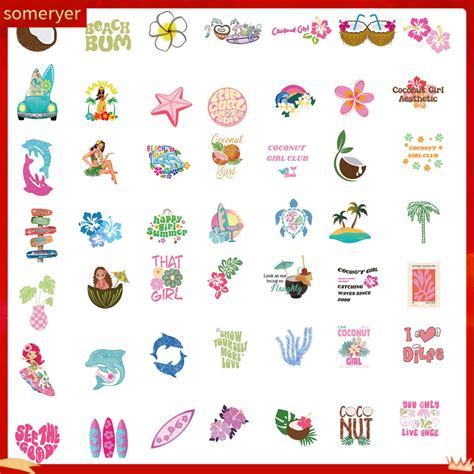 Someryer Beach Vacation Theme Stickers Coconut Girl Stickers 50pcs