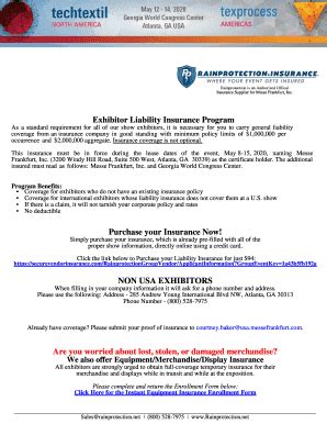 Fillable Online Exhibitor Insurance Form Rainprotection Fax Email