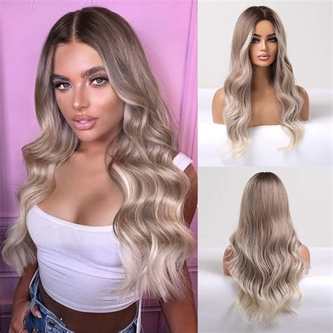 Haircube Long Blonde Wigs For Women Ombre Wavy Synthetic Curly Hair Wig