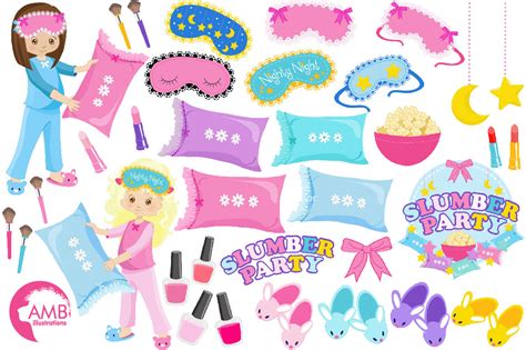 Slumber Party Cliparts Amb 1234 By Ambillustrations Thehungryjpeg