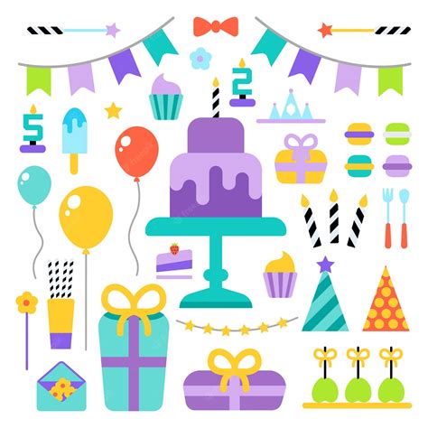 Free Vector Happy Birthday Flat Icons Set