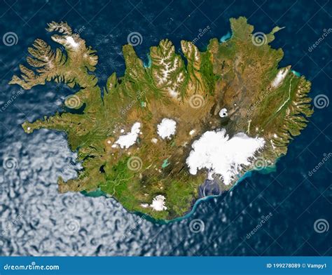 Satellite View of Iceland, Map. Glaciers and Fjords Seen from Above. 3d ...