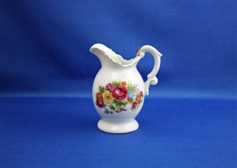 Vintage Miniature Pitcher Ceramic Floral Transferware Hand Painted