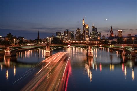 Download City Germany River Light Bridge Man Made Frankfurt Hd Wallpaper