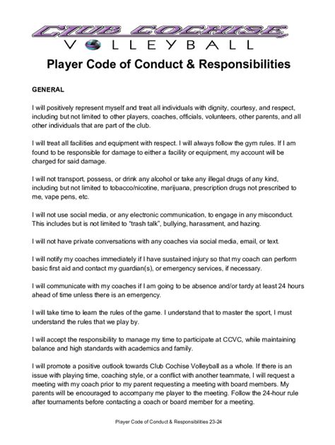 Fillable Online Massachusetts Youth Soccer Player S Code Of Conduct Fax