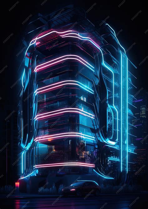 Un edificio con luces de neón que está iluminado. | Foto Premium
