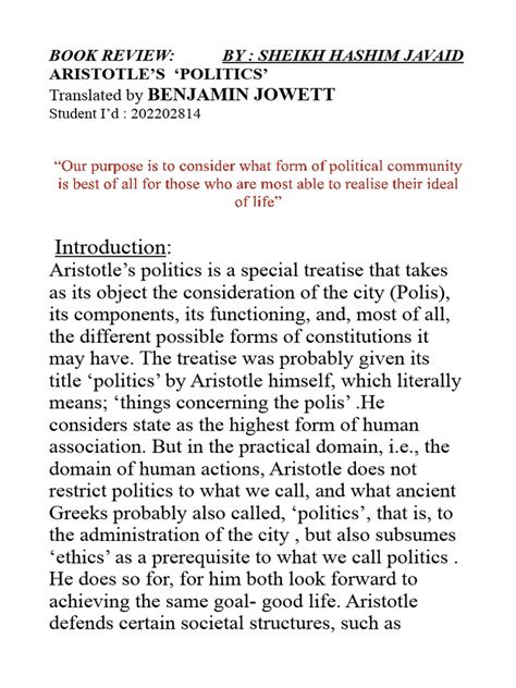 Politics Book Review | PDF | Aristotle | Citizenship