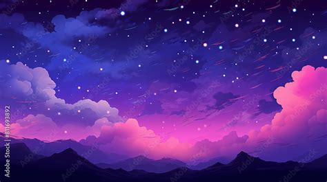 Starry Night Sky Illustration With Bold Color Gradients Abstract