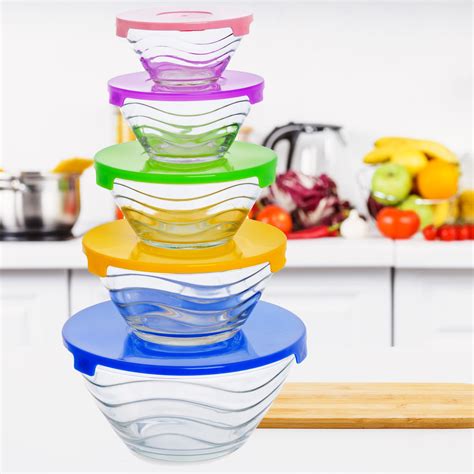 5 Pcs Glass Mixing Bowl Set With Cover Bowl Glass Mixing Bowl Salad ...