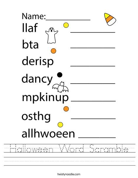 Halloween Word Scramble Worksheet Twisty Noodle