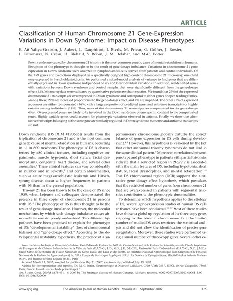 ARTICLE Classification of Human Chromosome 21 Gene-Expression ...