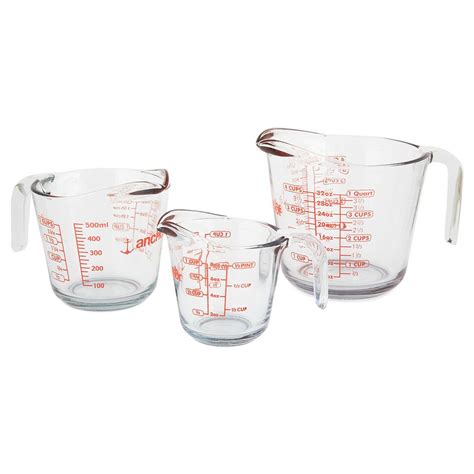 3 Piece Glass Measuring Cup Open Handle Embossed Markings Heat Resistant Clear Ebay