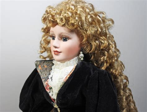 Swan Collection Porcelain Doll, Victorian Dress, Black Velvet and ...