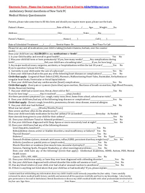 Fillable Online Health Questionaire Pediatric Docx Fax Email Print