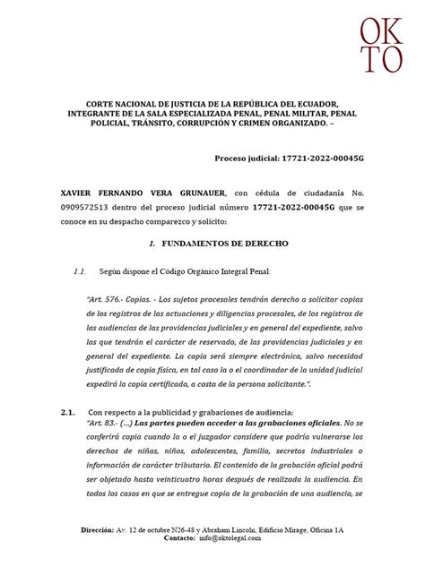 Escrito Solicitud De Copias Cd Y Designacion Unico Abogado Pdf