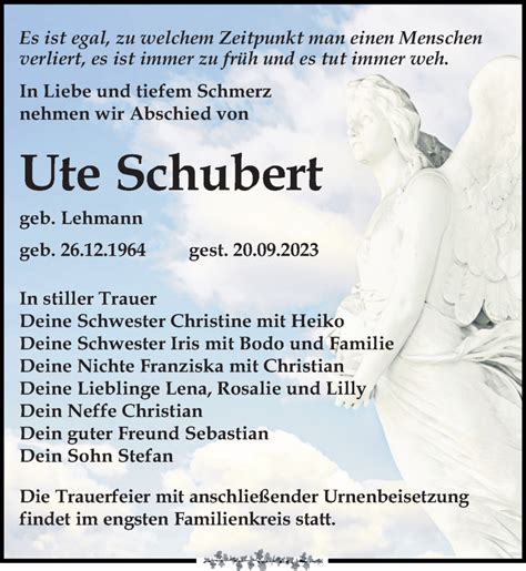 Traueranzeigen Von Ute Schubert Trauer Anzeigen De