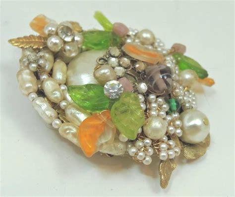 Vintage Rare Miriam Haskell Floral Faux Pearl Brooch At 1stdibs