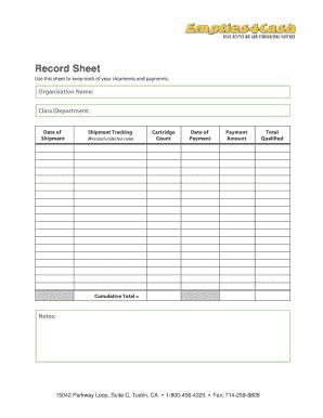 Fillable Online Use This Sheet To Keep Track Of Your Shipments And