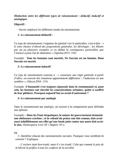 Séance 02 Distinction Entre Les Différents Types De Raisonnement