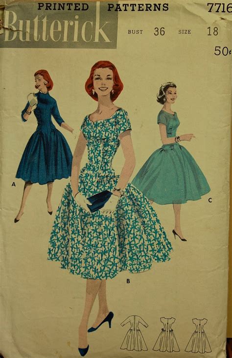 1950s Full Skirt Figure Wise Dress Butterick Pattern 7716 Size Etsy