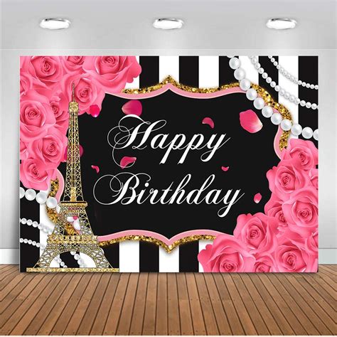 Buy Moca Paris Birthday Backdrop 7x5ft Black White Stripe Pink Rose