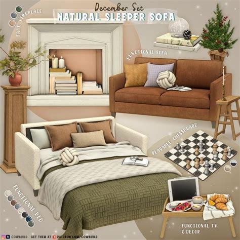 December Set Natural Sleeper Sofa Cowbuild Sims Cc