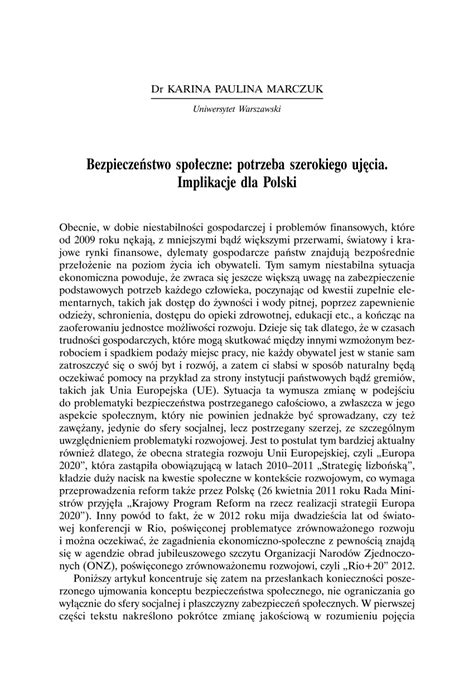 Pdf Bezpiecze Stwo Spo Eczne Potrzeba Szerokiego Uj Cia Implikacje