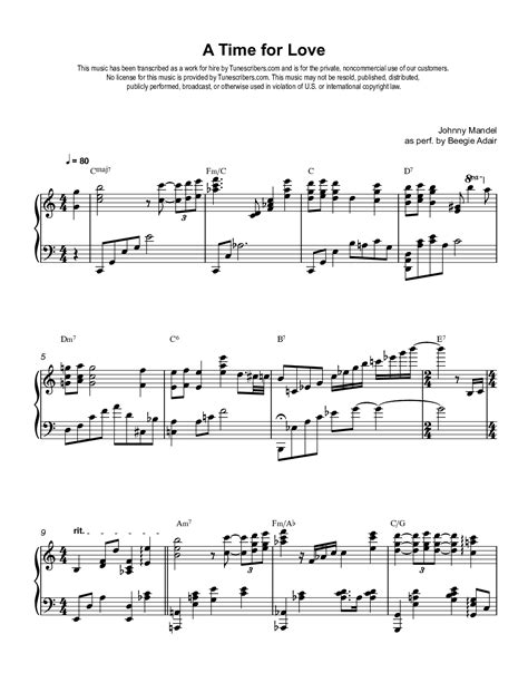 Tunescribers A Time For Love Sheet Music