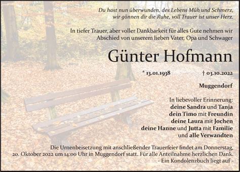 Traueranzeigen von Günter Hofmann trauer nn de