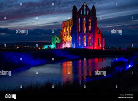 Illuminated Whitby Abbey in Whitby, North Yorkshire Stock Photo - Alamy