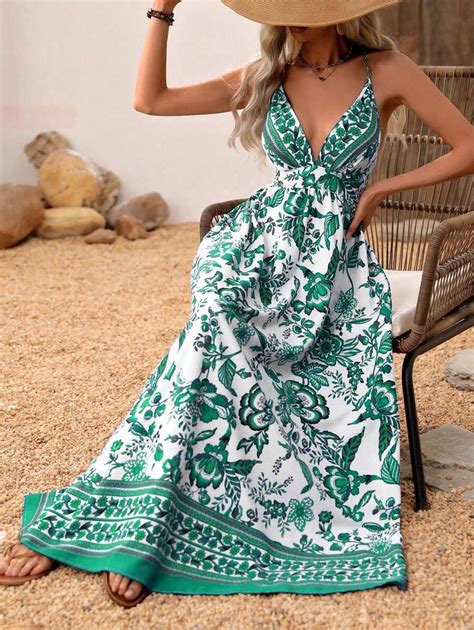 Shein Holidaya Vestido Longo De Al A Fina Elegante De Estampa Floral