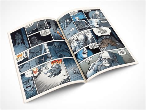 Comic Book Mockup High Angle View Pages Facing Up Rotated To 30°