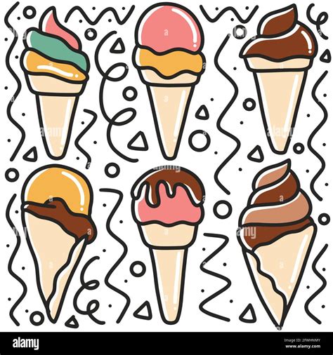 Hand Drawn Doodle Ice Cream Art Design Element Illustration Stock